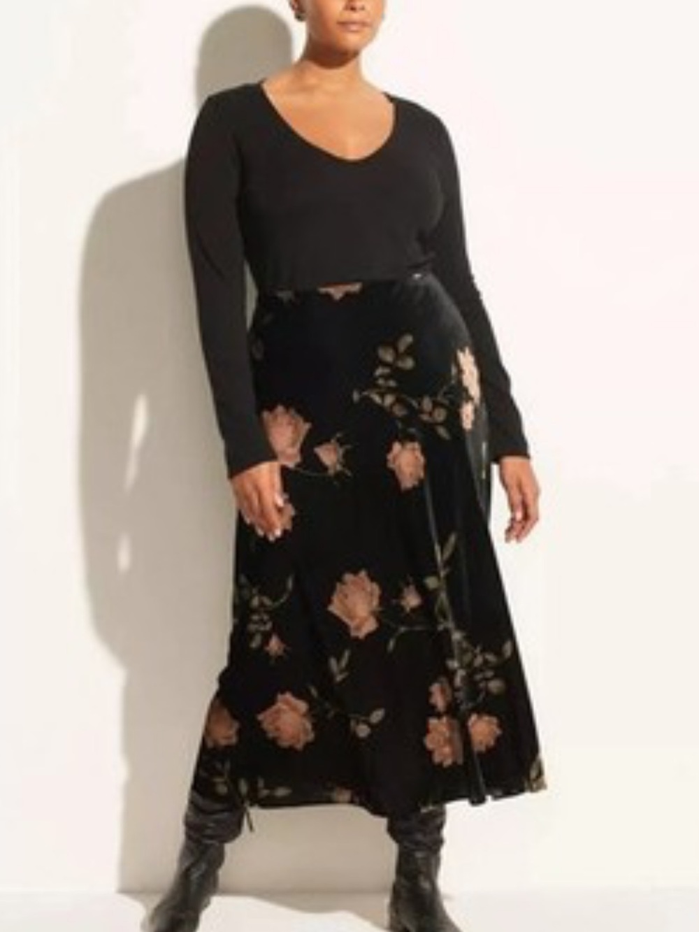Vince black floral velvet autumnal rose slip skirt
